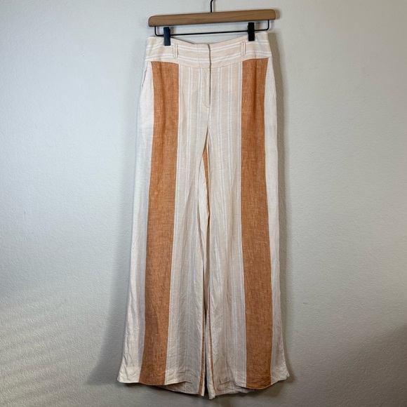 Ett:twa by Anthropologie Muted Orange Tan Cream Striped Linen Wide Leg Pants - Picture 2 of 14